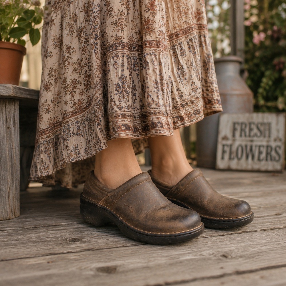 b.o.c. Born Concept Clogs Brown Leather Slip On Comfort Shoes Women's Size 9.5M